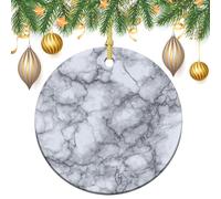 Ornamenti da appendere all'albero di Natale con texture in marmo grigio, 2 pezzi, 7,2 cm, rotondi su entrambi i lati