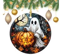 Ornamenti da appendere all'albero di Natale, fantasma e zucca, 2 pezzi, 7,2 cm, rotondi su entrambi i lati