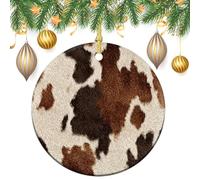 Ornamenti da appendere all'albero di Natale in pelle di cavallo di mucca, stampa naturale, 2 pezzi, 7,2 cm, rotondi su entrambi i lati