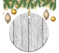 Ornamenti da appendere all'albero di Natale in stile retrò, struttura in legno bianco, 2 pezzi, 7,2 cm, rotondi su entrambi i lati