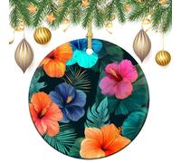 Ornamenti da appendere all'albero di Natale, motivo floreale tropicale con ibisco, 2 pezzi, 7,2 cm, rotondi su entrambi i lati