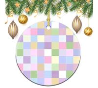 Ornamenti da appendere all'albero di Natale quadrati a scacchi pastello, 2 pezzi, 7,2 cm, rotondi su entrambi i lati