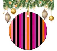 Ornamenti da appendere all'albero di Natale, rosa, arancione, nero, a strisce, 2 pezzi, 7,2 cm, rotondi su entrambi i lati