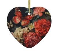 Ornamenti da appendere in ceramica a forma di cuore con fiori e farfalle, l'accento perfetto per la decorazione delle vacanze
