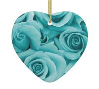 Ornamenti da appendere in ceramica a forma di cuore con rosa turchese, l'accento perfetto per la decorazione delle vacanze