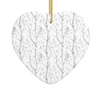 Ornamenti da appendere in ceramica a forma di cuore con stampa di boschi e uccelli grigi per albero di Natale decorazione per la casa