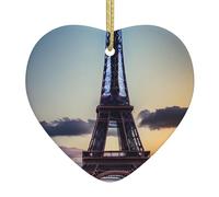 Ornamenti da appendere in ceramica a forma di cuore con stampa Torre Eiffel per albero di Natale, decorazione per la casa