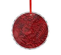 Ornamenti da appendere in cristallo tropicale della giungla in velluto rosso marrone goffrato per la decorazione dell'albero di Natale