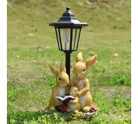 Ornamenti da giardino per esterni con lanterna luminosa, luci solari per esterni resistenti alle intemperie a forma di famiglia di conigli, ornamenti in resina per giardino, prato, cortile, patio