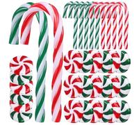 Ornamenti decorativi per le vacanze, colore rosso bianco e verde bianco, tra cui canne da 10 × 8 cm + caramelle 30 × 24 mm per stile, set da 80 pezzi, ideale per la decorazione dell'albero di Natale
