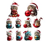Ornamenti dell'albero di Natale 10 pezzi artigianato di Natale 2d Acrylic Car Specchio Accessori appesi a doppia stampa Ornamenti di gatti di Natale per gli amanti dei gatti Decorazioni natalizie