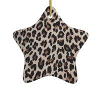 Ornamenti dell'annata della stampa della stampa del leopardo per il Natale, progettazione della stella di ceramica con la corda appesa, ornamento della stella del verso della
