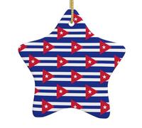 Ornamenti dell'annata di stampa della bandiera cubana per il Natale, progettazione della stella di ceramica con la corda appesa, ornamento della stella del verso della Bib