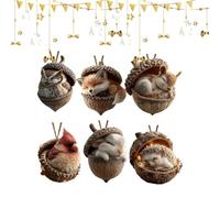Ornamenti di Ghianda Animali della Foresta - Set di 6 Ornamenti 3D in Acrilico con Cervo & Scoiattolo - Decorazioni Natalizie da Appendere per Albero di Natale (6pcs)