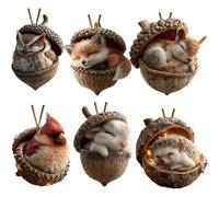 Ornamenti Di Ghiande Di Animali Delle Foreste - 6 Pezzi Ornamenti Natalizi Da Appendere Nelle Foreste Accoglienti | Figure Di Animali Pigne Acriliche 2D | Decorazioni Per Casa Rustiche A Tema Naturale