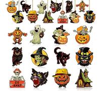 Ornamenti di Halloween - 12 pezzi pendenti per alberi decorativi in legno | di arazzi spaventosi con corde, figure in miniatura del gatto nero di per l'arredamento della scrivania da uff