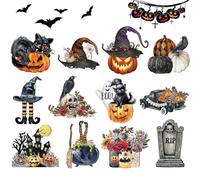 Ornamenti di Halloween - 12 pezzi pendenti per alberi decorativi in legno | di arazzi spaventosi con corde, figure in miniatura del gatto nero di per l'arredamento della scrivania da uff