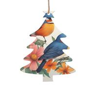 Ornamenti di Natale a forma di albero di Natale in legno - Uccelli Fiori Farfalla Stampa Albero di Natale Decorazione da appendere con fiocchi di neve e forme di Babbo Natale