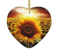 Ornamenti di Natale con stampa di girasole a forma di cuore in ceramica per albero di Natale ornamenti da appendere in porcellana