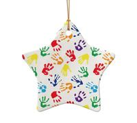 Ornamenti di Natale del pendente a forma di ceramica della stampa dell'arcobaleno di forme variopinte della mano, decorazione natalizia