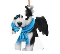 Ornamenti di Natale in legno a forma di angelo - cane dagli occhi blu stampa albero di Natale appeso per casa, ufficio, camino - decorazione per feste di vacanza