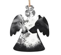 Ornamenti di Natale in legno Lupi Amore Sotto La Luna Animale Selvatico Albero di Natale Appeso a Forma di Angelo Decorazione da Appendere per Natale Festa