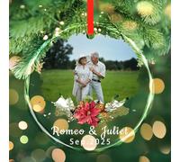 Ornamenti di Natale personalizzati 2025 con foto/testo, ornamento personalizzato per albero di Natale in vetro cristallo personalizzato Xams cuore amore decorazione regali