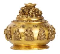 Ornamenti Feng Shui in ottone di lusso Feng Shui in ottone intagliato i cinque dei delle cinque divinità della ricchezza con bacino del tesoro e lingotto d'oro (Yuan Bao), regalo di prosperità