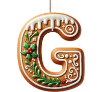 Ornamenti in alfabeto di pan di zenzero per albero di Natale, lettere acriliche 2D dalla A alla Z, 26 lettere iniziali a bastoncino di zucchero con motivo a bacche, ornamenti a forma di cartone