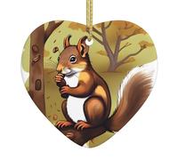 Ornamenti in ceramica a forma di cuore a forma di scoiattolo che mangia noci per la decorazione della parete della casa, feste in giardino e decorazioni