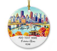 Ornamenti in ceramica di paesaggio di Pittsburgh, Personalizzato Pittsburgh Skyline Natale Ornamento Regali per Esplora gli amanti, Testo personalizzato e nome Pennsylvania Souvenir Keepsake 2025