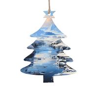 Ornamenti in legno a forma di albero di Natale con paesaggio innevato di montagna 6 pezzi adatti per appendere su pareti, porte e finestre