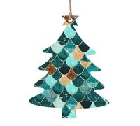 Ornamenti in legno a forma di albero di Natale - Stampa a squame di pesce sirena Stampa Decorazioni da appendere per albero di Natale con forme di Babbo Natale, angelo, campana e pupazzo di neve