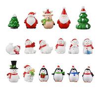 Ornamenti in Miniatura di Natale, 17 Pezzi Resina Mini Statuette Natalizie Carino Pupazzo di Neve Albero di Natale Pinguino Babbo Natale Decorazioni Natalizie per Giardino Tavola Casa delle Bambole