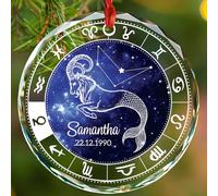 Ornamenti in vetro con costellazione del Capricorno, nome personalizzato zodiaco Capricorno, ornamento natalizio per uomini e donne, oroscopo personalizzato ornamento per albero di Natale, decorazioni