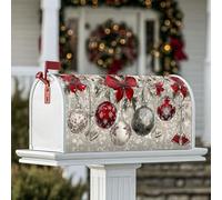 Ornamenti magnetici per cassette postali, nastro natalizio con campane natalizie rosse, protezione per cassetta postale per giardino, patio, decorazione 45,7 x 53,3 cm