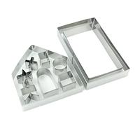 Ornamenti natalizi, 1Set 3D Gingerbread House Cutter Cutter Set in acciaio inossidabile Calco di taglio di taglieri per cuccioli di cuccioli di decorazione della torta di fondente per Natale