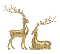 Ornamenti natalizi, 2 pezzi di renne decorazioni natalizie ornamenti in resina seduti e in piedi eleganti figurine per renne d'oro per cervi fortunato per soggiorno, per la cucina domestica