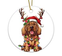 Ornamenti natalizi 2024 Bloodhound con corna, regalo per amanti dei cani, pallina di Natale da collezione, regalo da collezione per decorazioni per feste di Natale, cerchio in ceramica, 7,6 cm, bianco