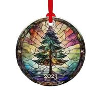 Ornamenti natalizi 2025-8 cmDated Crystal Stained Glass, 2D Round Window Ornaments | Alberi di Natale in acrilico | Handmade Christmas Tree Ornamments with Rope For Wedding Bridal
