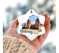 Ornamenti natalizi 2025 Bielorussia Ornamenti natalizi famosi monumenti della città poster ornamento ricordo edifici europei colorato paesaggio urbano regalo da collezione per interni decorazione