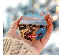 Ornamenti natalizi 2025 paesaggio della città di Los Angeles Ornamenti da appendere Souvenir della storia americana regalo da collezione per decorazioni per feste di Natale, cerchio in ceramica, 7,6