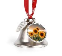 Ornamenti natalizi a forma di campana con girasoli tra le erbacce, campanelle tintinnanti in metallo, campanelle natalizie da appendere per decorazioni per l'albero, decorazioni da parete per la cas