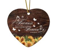 Ornamenti natalizi a forma di cuore in ceramica con scritta in lingua inglese "Because Some One We Love Is in Heaven, There's A Little Bit of Heaven in Our Home", per albero di Natale, decorazione da