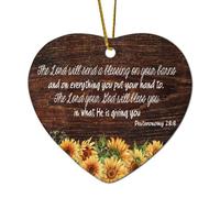 Ornamenti natalizi a forma di cuore in ceramica, con scritta "The Lord Will Send A Blessing on Your Barns And on Everything You Put Your Hand to Ornaments for Christmas Tree Hanging Decoration Xmas