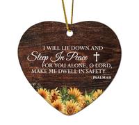 Ornamenti natalizi a forma di cuore in ceramica I Will Lie Down And Sleep in Peace for You Alone O Lord Make Me Dwell in Safety Salmo 4:8 Ornamenti per albero di Natale Decorazione da appendere