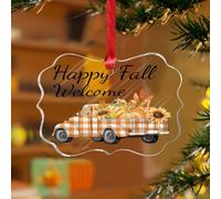 Ornamenti natalizi acrilici da 3 pollici 2025 Happy Fall Pumpkin Leaf Truck Rustico Ornamento per albero di Natale Pallina Decorazioni per feste di Natale Raccolto Autunno Ringraziamento Vacanze