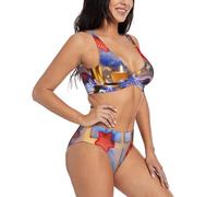 Ornamenti natalizi Bikini Set Costume da bagno Due Pezzi Set per le Donne con Pantaloncini Due Pezzi Costume Da Bagno Halter Collo, Nero , M