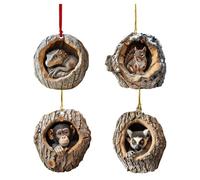 Ornamenti Natalizi con Animali - 4 Pezzi Ciondoli con Animali Nel Buco Albero per Albero di Natale, Decor Allbero di Natale Fauna Selvatica Acrilico 2D, Bombonieres per Feste di N-atale per Bambini