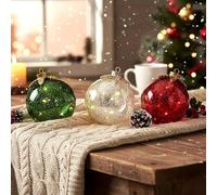 Ornamenti Natalizi da Tavolo in Vetro, Lampada a Globo a LED Alimentata a Batteria, Set di Sfere Verdi in Oro Rosso, per Natale, Feste, Compleanni 3-Piece Set